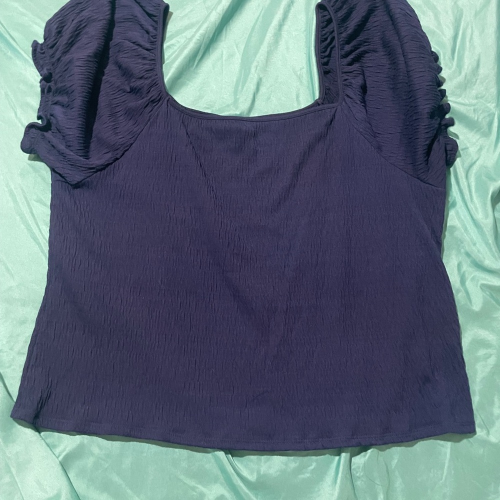 a.n.a Dark Blue Ruched Sleeve Blouse